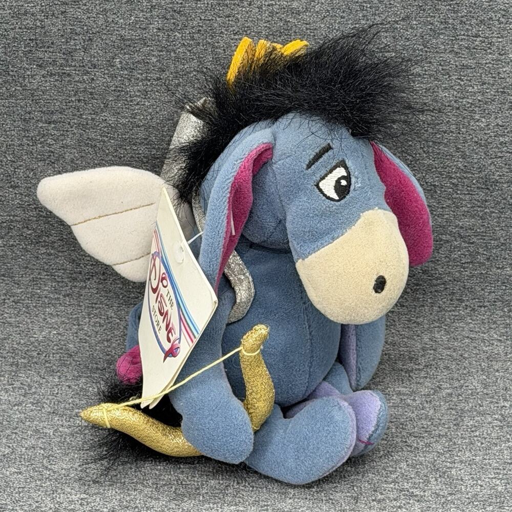 1990s Disney Store Cupid Eeyore Valentine Plush Small Bean Bag Toy Hang Tag READ